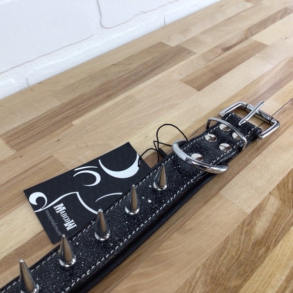 Mad Cow genuine leather Punk Rock dog collar handmade black dark silver studs - Picture 7 of 16